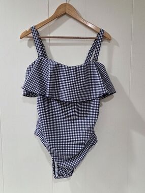 Kona Sol Plus 16W Gingham Ruffle Convertible One-Piece Swimsuit - Never Worn